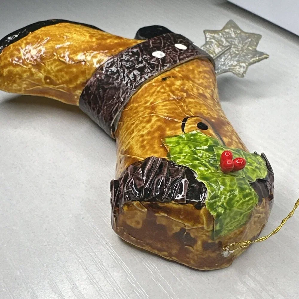 Paper Mache Cowboy Boot With Spur & Holly‎